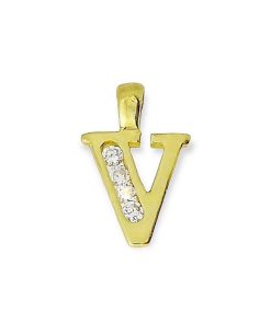 Star juwelier | Goud Hanger Letter V Zirkonia 14 karaats | Nu te koop bij 14Karaats.nl | 10001091-Pendants
