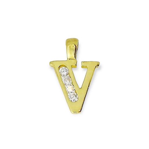Star juwelier | Goud Hanger Letter V Zirkonia 14 karaats | Nu te koop bij 14Karaats.nl | 10001091-Pendants