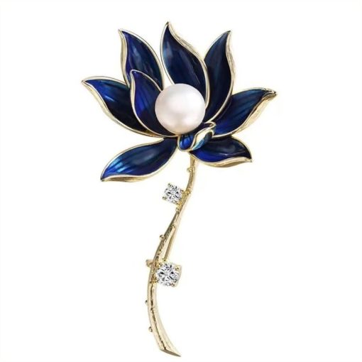 Merkloos / Sans marque | Parelblauwe Lotus Broche - Luxe Bloembroche - Elegante Accessoires | Nu te koop bij 14Karaats.nl | 10001085-Brooches