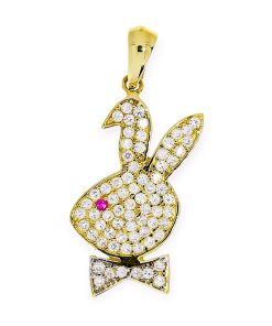 Star juwelier | Gouden Playboy Konijn Hanger Zirkonia 14 karaats | Nu te koop bij 14Karaats.nl | 10001091-Pendants