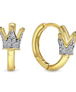 Juwelier Emo | Juwelier Emo - Kroon Oorbellen Goud - 14 Karaat – Zirkonia stenen – Diameter 12mm | Nu te koop bij 14Karaats.nl | 10001087-Earrings/Body-piercing Jewellery