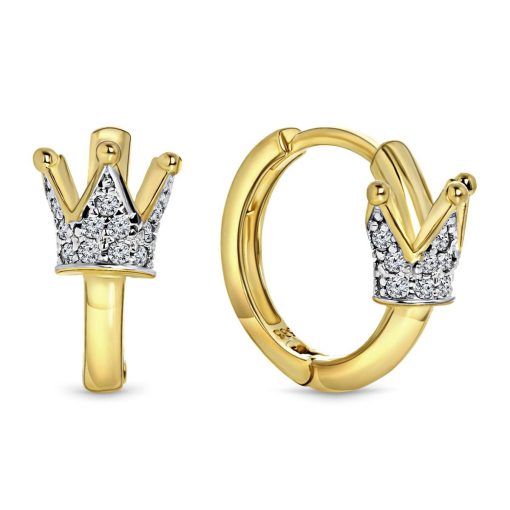 Juwelier Emo | Juwelier Emo - Kroon Oorbellen Goud - 14 Karaat – Zirkonia stenen – Diameter 12mm | Nu te koop bij 14Karaats.nl | 10001087-Earrings/Body-piercing Jewellery