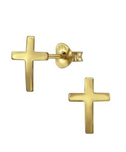 JYC | Joy|S - Zilveren kruis oorbellen - 7 x 11 mm - gold plated | Nu te koop bij 14Karaats.nl | 10001087-Earrings/Body-piercing Jewellery