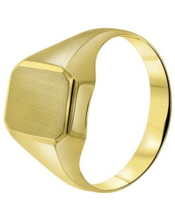 Lucardi | Lucardi Heren 14 Karaat geelgouden zegelring zeskant - Ring - 14 Karaat Goud - Geelgoud - 19 / 60 mm | Nu te koop bij 14Karaats.nl | 10001092-Rings