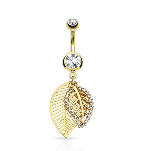 LMPiercings NL | Navelpiercing dubbel blad gold plated 14kt. - LMPiercings | Nu te koop bij 14Karaats.nl | 10001087-Earrings/Body-piercing Jewellery