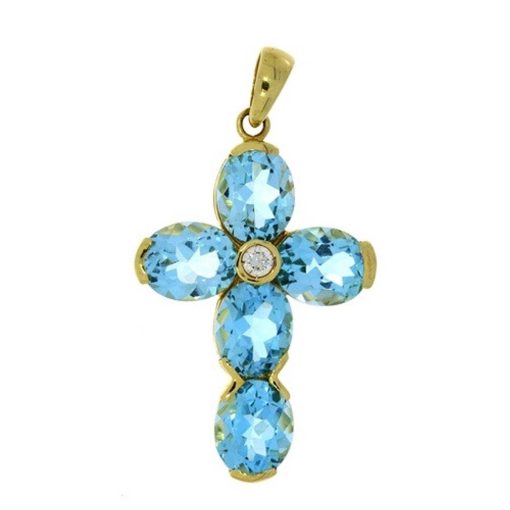 Star juwelier | Gouden Kruis Hanger 54 mm 30 mm Topaas 14 karaats | Nu te koop bij 14Karaats.nl | 10001091-Pendants