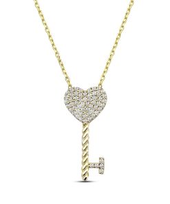 QoF | 18K Goud Sleutel Hart met Swarovski® Kristal Ketting - 40cm +5cm | Nu te koop bij 14Karaats.nl | 10001091-Pendants