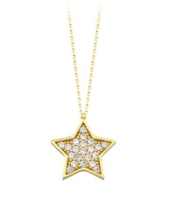 Star juwelier | Gouden Ketting Ster Hanger Zirkonia 14 karaats | Nu te koop bij 14Karaats.nl | 10001091-Pendants
