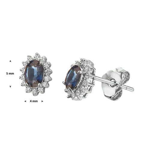 Sense Jewelry | Oorknoppen Saffier Diamant 0.19ct(2x0.095) H Si Halo | Nu te koop bij 14Karaats.nl | 10001087-Earrings/Body-piercing Jewellery
