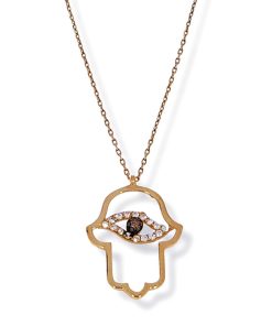 Star juwelier | Rosegouden Ketting Hand van Fatima Hanger Zirkonia 14 karaats | Nu te koop bij 14Karaats.nl | 10001091-Pendants