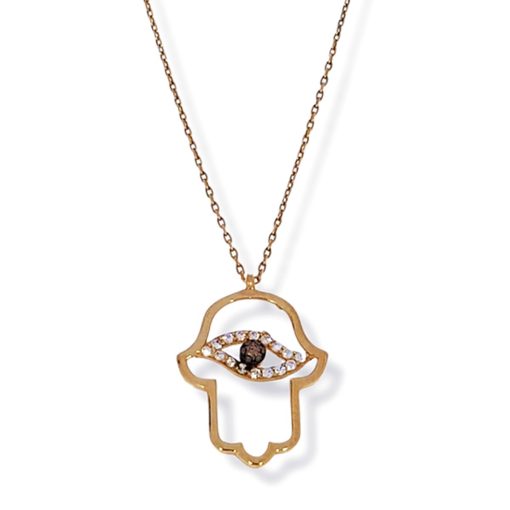 Star juwelier | Rosegouden Ketting Hand van Fatima Hanger Zirkonia 14 karaats | Nu te koop bij 14Karaats.nl | 10001091-Pendants