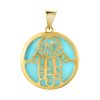 Lucardi | Lucardi Dames 14 Karaat geelgouden hanger hamsa aqua emaille - Hanger - 14 Karaat Goud - Geelgoud | Nu te koop bij 14Karaats.nl | 10001091-Pendants
