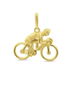 Silventi | Silventi 9NBSAM-G230381 Gouden Hangertje Fietser - 14 Karaat Bedeltje - Wielrenner 10