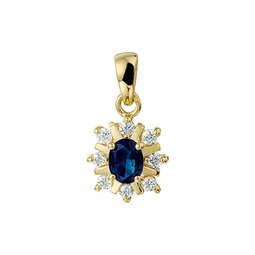 Sense Jewelry | Hanger Saffier 0.45ct En Diamant 0.152 Ct Halo | Nu te koop bij 14Karaats.nl | 10001091-Pendants