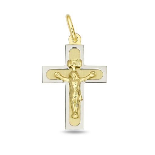 Zwartevalk | Juwelier Zwartevalk 14 karaat gouden bicolor kruis hanger - 14.283 | Nu te koop bij 14Karaats.nl | 10001091-Pendants