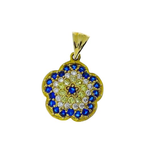 Star juwelier | Gouden Boze Oog Hanger | Zirkonia | Bloem | 14 karaats | Nu te koop bij 14Karaats.nl | 10001091-Pendants