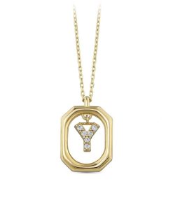 Star juwelier | Goud Hanger Letter Y met Ketting Zirkonia 14 karaats | Nu te koop bij 14Karaats.nl | 10001091-Pendants