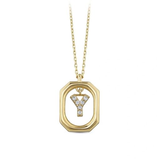 Star juwelier | Goud Hanger Letter Y met Ketting Zirkonia 14 karaats | Nu te koop bij 14Karaats.nl | 10001091-Pendants