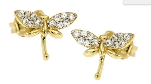 Hetty'S | 14 karaat gouden libelle oorstekers met Zirconia's | Nu te koop bij 14Karaats.nl | 10001087-Earrings/Body-piercing Jewellery