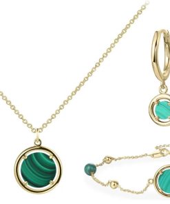 Jonline | Schitterende SET: 14 Karaat Gouden Halsketting + Armband en Klapoorbellen Edelsteen Malachiet | Nu te koop bij 14Karaats.nl | 10001388-Jewellery Variety Packs
