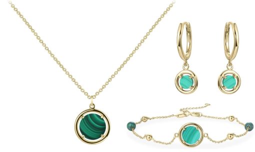 Jonline | Schitterende SET: 14 Karaat Gouden Halsketting + Armband en Klapoorbellen Edelsteen Malachiet | Nu te koop bij 14Karaats.nl | 10001388-Jewellery Variety Packs