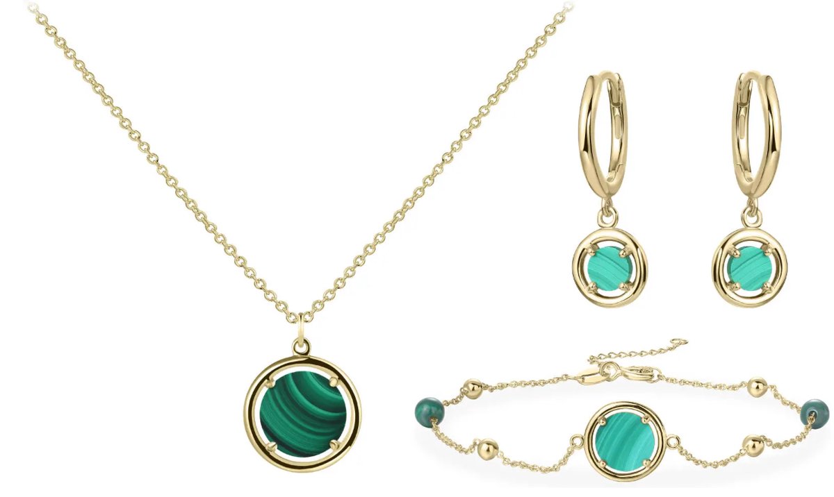 Jonline | Schitterende SET: 14 Karaat Gouden Halsketting + Armband en Klapoorbellen Edelsteen Malachiet | Koop bij 14Karaats.nl Jonline | Schitterende SET: 14 Karaat Gouden Halsketting + Armband en Klapoorbellen Edelsteen Malachiet | Nu te koop bij 14Karaats.nl | 10001388-Jewellery Variety Packs