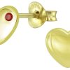 JYC | Joy|S - Zilveren hartje oorbellen - 8 mm - zirkonia rood - gold plated | Nu te koop bij 14Karaats.nl | 10001087-Earrings/Body-piercing Jewellery