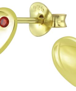 JYC | Joy|S - Zilveren hartje oorbellen - 8 mm - zirkonia rood - gold plated | Nu te koop bij 14Karaats.nl | 10001087-Earrings/Body-piercing Jewellery
