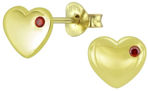 JYC | Joy|S - Zilveren hartje oorbellen - 8 mm - zirkonia rood - gold plated | Nu te koop bij 14Karaats.nl | 10001087-Earrings/Body-piercing Jewellery