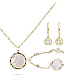 Jonline | Schitterende SET : 14 Karaat Gouden Halsketting + Armband + Klapoorbellen Wit Parel Edelsteen | Nu te koop bij 14Karaats.nl | 10001388-Jewellery Variety Packs