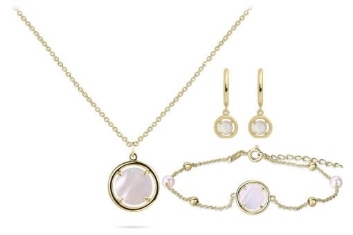 Jonline | Schitterende SET : 14 Karaat Gouden Halsketting + Armband + Klapoorbellen Wit Parel Edelsteen | Nu te koop bij 14Karaats.nl | 10001388-Jewellery Variety Packs