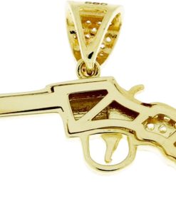 Star juwelier | Gouden Pistool Hanger Zirkonia 14 karaat | Nu te koop bij 14Karaats.nl | 10001091-Pendants