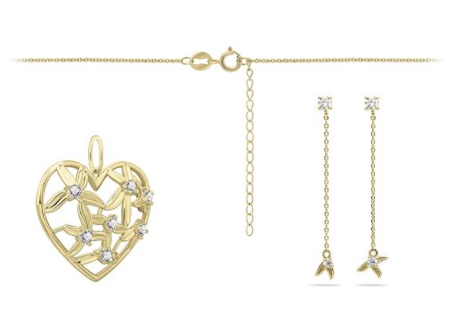 Jonline | Schitterende SET : 14 Karaat Gouden Halsketting en Oorbellen Hart Bloemen en Zirkonia's |Sieradenset | Nu te koop bij 14Karaats.nl | 10001388-Jewellery Variety Packs