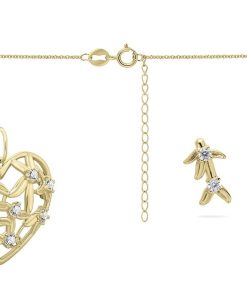 Jonline | Schitterende SET : 14 Karaat Gouden Halsketting Oorstekers Hart Bloemen en Zirkonia's| Sieradenset | Nu te koop bij 14Karaats.nl | 10001388-Jewellery Variety Packs