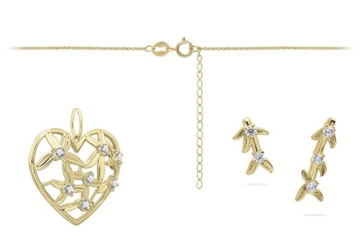 Jonline | Schitterende SET : 14 Karaat Gouden Halsketting Oorstekers Hart Bloemen en Zirkonia's| Sieradenset | Nu te koop bij 14Karaats.nl | 10001388-Jewellery Variety Packs