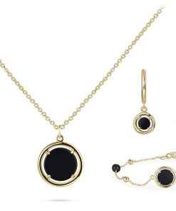 Jonline | Schitterende SET: 14 Karaat Gouden Halsketting + Armband + Klapoorbellen Zwarte Edelsteen Agaat | Nu te koop bij 14Karaats.nl | 10001388-Jewellery Variety Packs