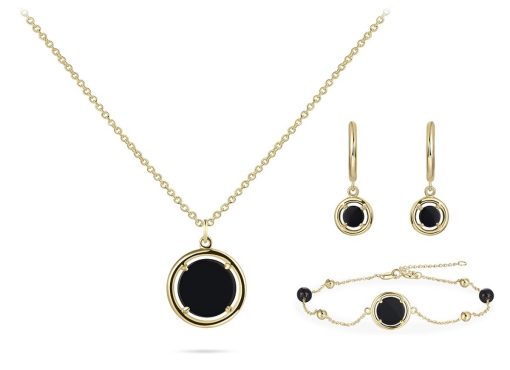 Jonline | Schitterende SET: 14 Karaat Gouden Halsketting + Armband + Klapoorbellen Zwarte Edelsteen Agaat | Nu te koop bij 14Karaats.nl | 10001388-Jewellery Variety Packs