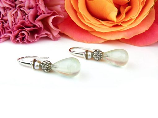 Sophie | oorringen in wit goud gezet met parel en groene kwarts druppel | Nu te koop bij 14Karaats.nl | 10001087-Earrings/Body-piercing Jewellery