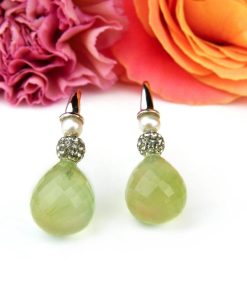Sophie | oorringen in wit goud gezet met parel en groene kwarts druppel gefacetteerd | Nu te koop bij 14Karaats.nl | 10001087-Earrings/Body-piercing Jewellery