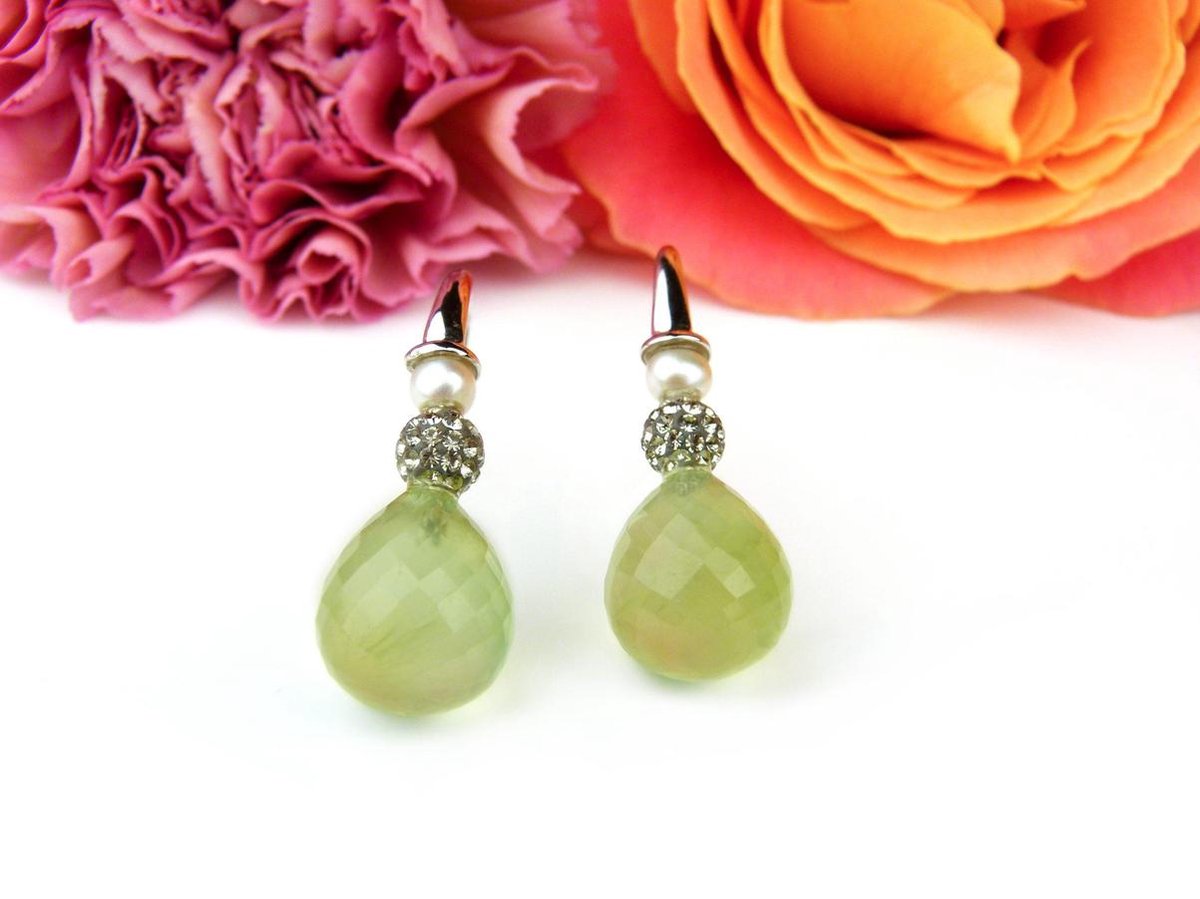 Sophie | oorringen in wit goud gezet met parel en groene kwarts druppel gefacetteerd | Koop bij 14Karaats.nl Sophie | oorringen in wit goud gezet met parel en groene kwarts druppel gefacetteerd | Nu te koop bij 14Karaats.nl | 10001087-Earrings/Body-piercing Jewellery