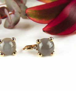 Sophie | oorringen oorbellen in roos goud gezet met grijze maansteen en diamant | Nu te koop bij 14Karaats.nl | 10001087-Earrings/Body-piercing Jewellery