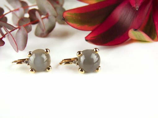Sophie | oorringen oorbellen in roos goud gezet met grijze maansteen en diamant | Nu te koop bij 14Karaats.nl | 10001087-Earrings/Body-piercing Jewellery