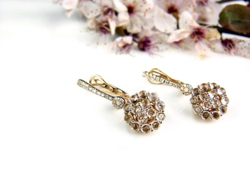 Sophie | Roos gouden oorringen oorbellen gezet met diamant en witte topaas | Nu te koop bij 14Karaats.nl | 10001087-Earrings/Body-piercing Jewellery
