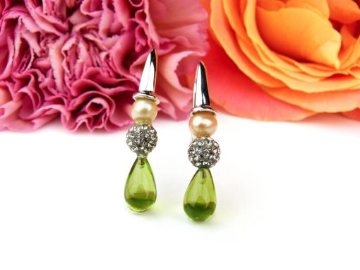 Sophie | oorringen in wit goud gezet met parel en peridoot druppel | Nu te koop bij 14Karaats.nl | 10001087-Earrings/Body-piercing Jewellery
