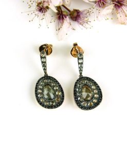 Sophie | Oorringen oorbellen in roos goud gezet met zwarte diamant en groene saffier | Nu te koop bij 14Karaats.nl | 10001087-Earrings/Body-piercing Jewellery