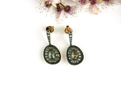 Sophie | Oorringen oorbellen in roos goud gezet met zwarte diamant en groene saffier | Nu te koop bij 14Karaats.nl | 10001087-Earrings/Body-piercing Jewellery