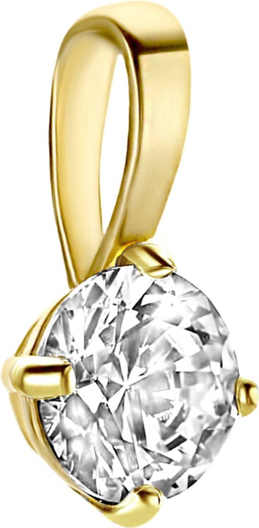 New Bling | New Bling 9NBG-0193 Gouden Hangertje - Dames - Zirkonia - 4 mm - Solitair - 4 Poot zetting - 14 Karaat - Goud | Nu te koop bij 14Karaats.nl | 10001091-Pendants