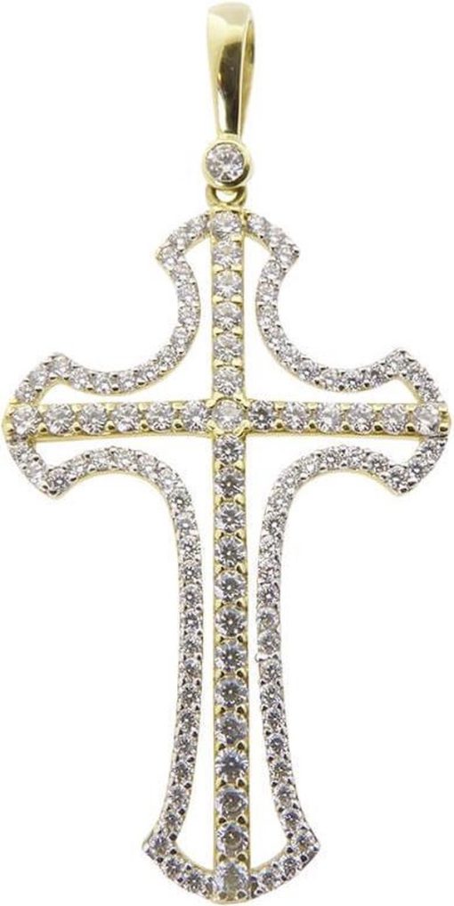 Christian | Christian geel gouden zirkonia kruis | Nu te koop bij 14Karaats.nl | 10001091-Pendants