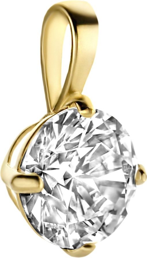 New Bling | New Bling 9NBG-0194 Gouden Hangertje - Dames - Zirkonia - 6 mm - Solitair - 4 Poot zetting - 14 Karaat - Goud | Nu te koop bij 14Karaats.nl | 10001091-Pendants