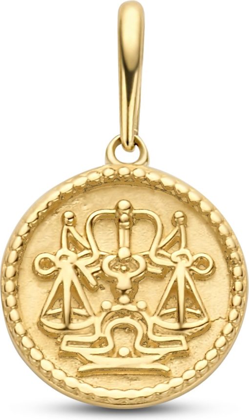 New Bling | New bling 9NBG-0281 Gouden Sterrenbeeld - Weegschaal - 10 mm Doorsnee - 14 Karaat - Goud | Nu te koop bij 14Karaats.nl | 10001091-Pendants